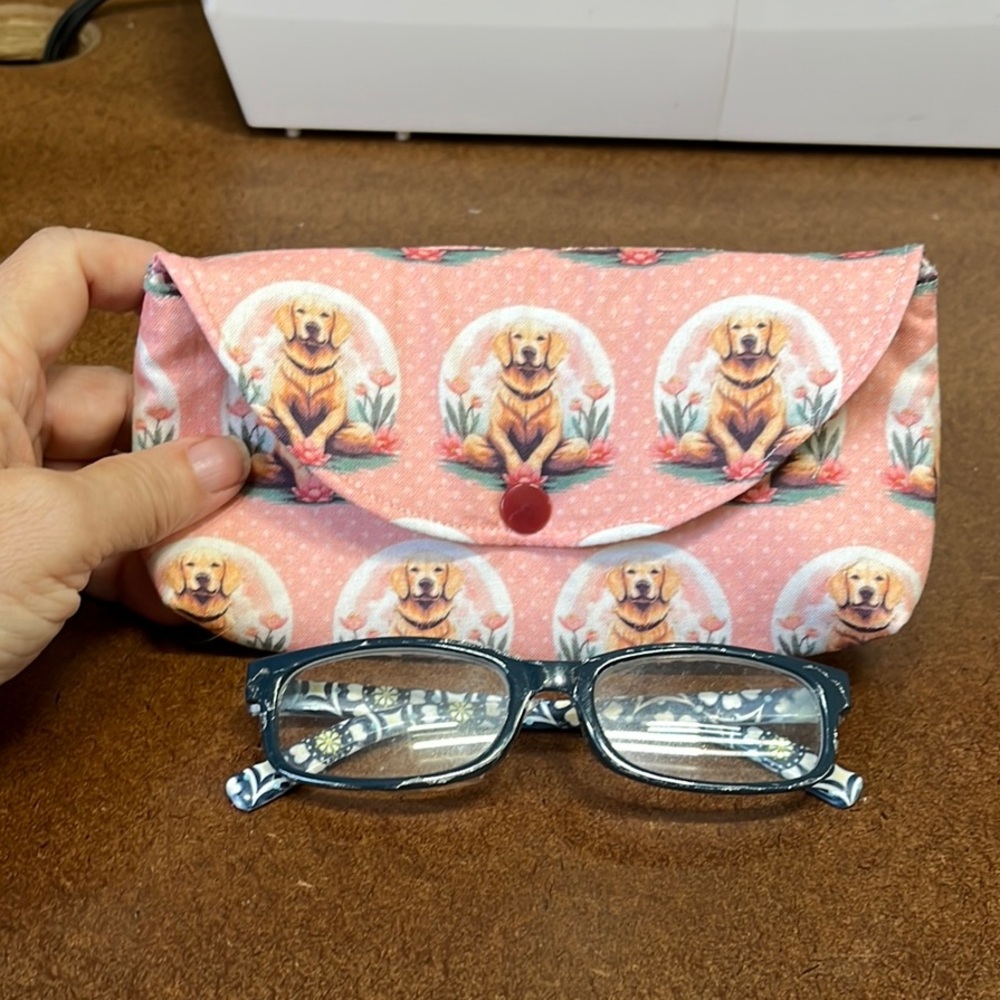 Pink Golden Retriever Dog Eyeglass Case
